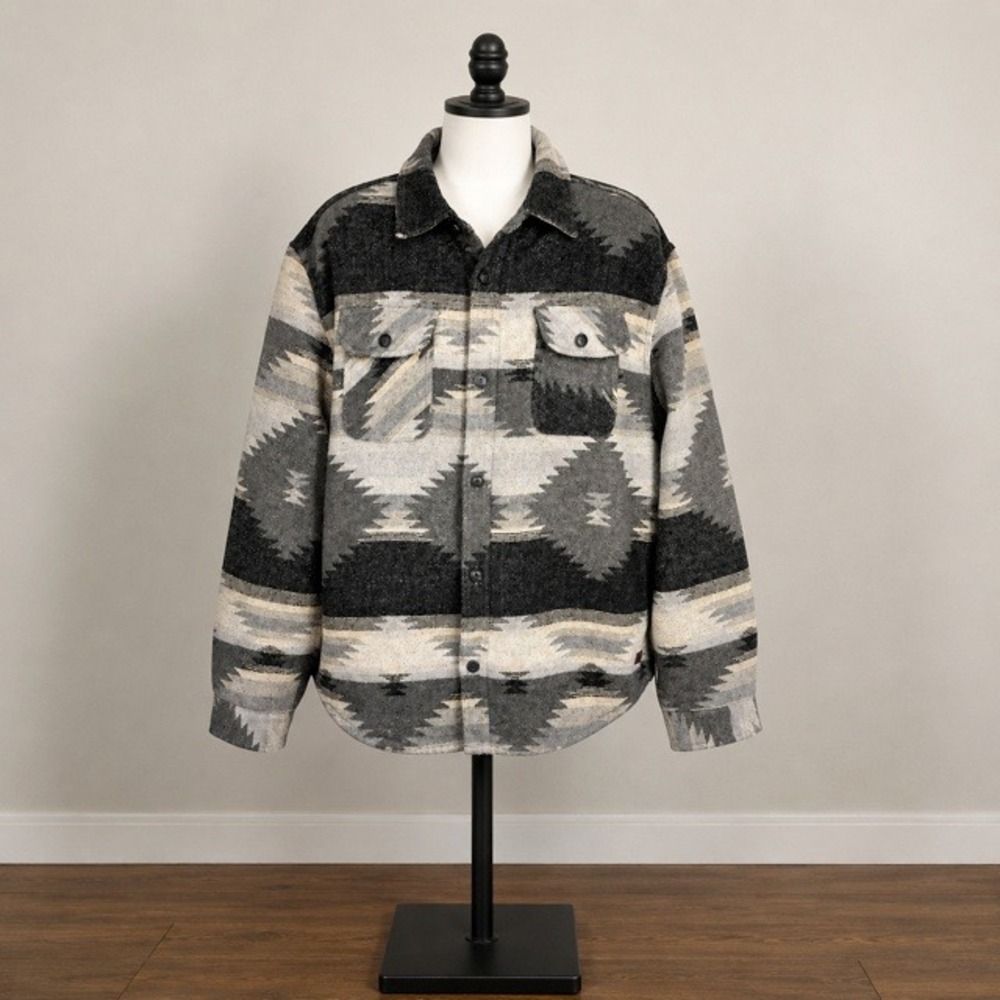 JACHS New York Mens XXL Gray Aztec Sherpa Lined Wool Blend Shacket Jacket